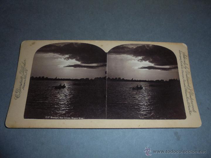 Fotograf&iacute;a antigua: ANTIGUA ESTEREOSCOPICA - 1 17 MOONLIGHT CLAIR DE LUNA NIAGARA RIVER - 18X9 CM. C. BIERSTADT .