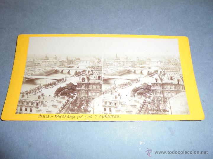 Fotograf&iacute;a antigua: PARIS - ANTIGUA ESTEREOSCOPICA - PANORAMA DE LOS 7 PUENTES  - 18X9 CM.