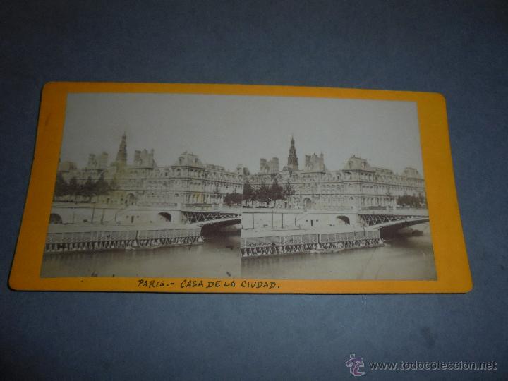 Fotograf&iacute;a antigua: PARIS - ANTIGUA ESTEREOSCOPICA - CASA DE LA CIUDAD - HOTEL DU VILLE   - 18X9 CM.