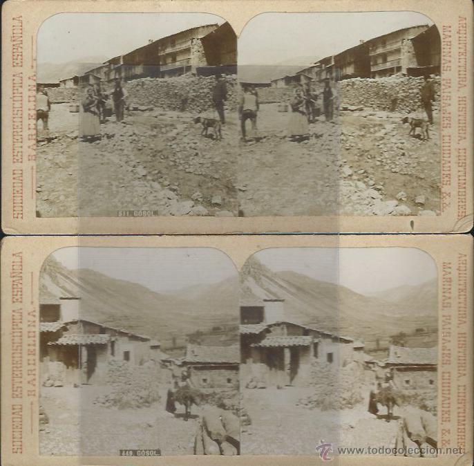 Fotograf&iacute;a antigua: Vistas de Gosol. Sociedad estereoscopica espa&ntilde;ola. 2 vistas.  Principios de s.XX.