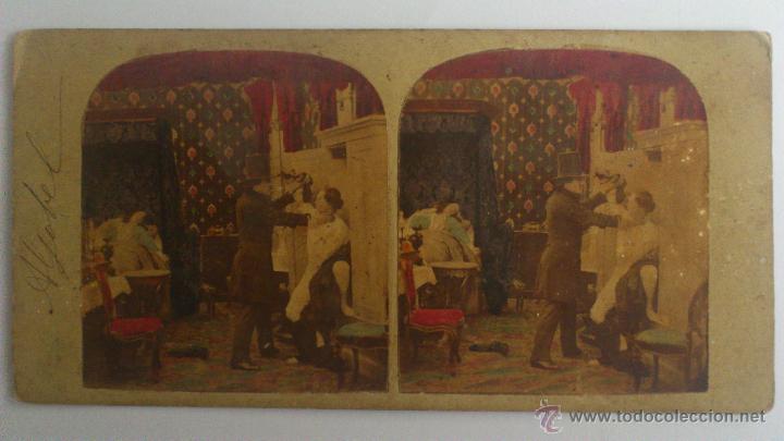 Photographie ancienne: ANTIGUA FOTOGRAFIA ESTEREOSCOPICA, IMAGEN DE UNA OBRA DE TEATRO, FIRMADA ALJABEL