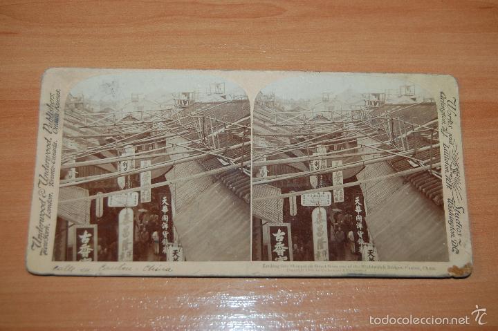 Photographie ancienne: RARA FOTOGRAFIA ESTEREOSCOPICA CHINA CANTON A&Ntilde;O 1900 CALLE DE CANTON UNDERWOOD PUBLISHER