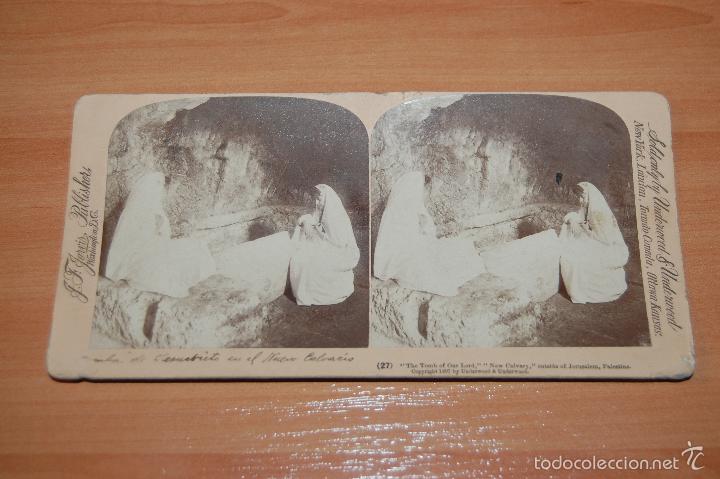Photographie ancienne: RARA FOTOGRAFIA ESTEREOSCOPICA JERUSALEN A&Ntilde;O 1897 TUMBA DE JESUCRISTO CALVARIO UNDERWOOD PUBLISHER