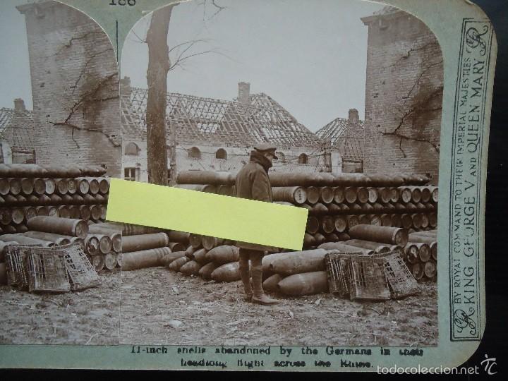 Photographie ancienne: estereoscopica I guerra mundial militar soldado ejercito ingles somme bombas artilleria proyectil