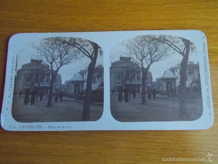 Fotograf&iacute;a antigua: ANTIGUA POSTAL FOTOGRAFIA VISTAS ESTEREOSCOPICA N&ordm; 4 CASTELLON PLAZA DE LA PAZ EDITOR A.MARIN