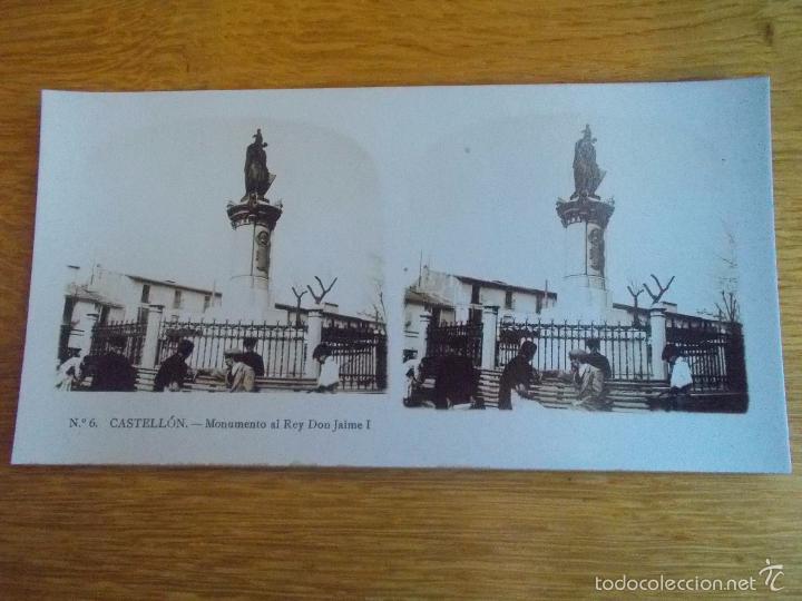 Fotograf&iacute;a antigua: ANTIGUA POSTAL FOTOGRAFIA VISTAS ESTEREOSCOPICA N&ordm; 6 CASTELLON MONUMENTO AL REY DON JAIME I A.MARIN