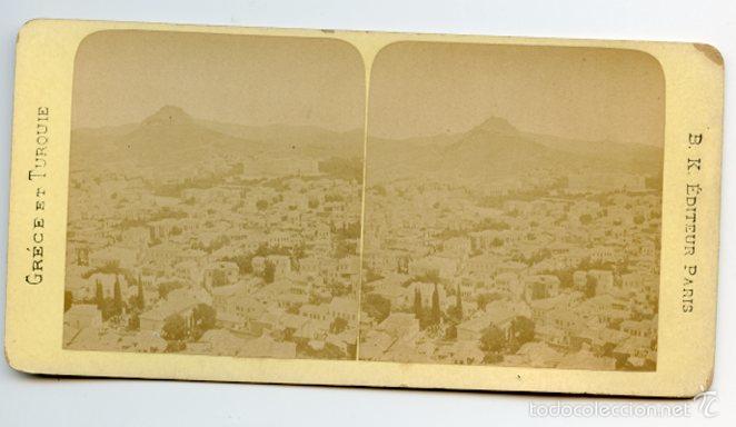 Fotografia antica: Estereosc&oacute;pica. Vista de Atenas y el monte Licabeto. Gr&eacute;ce et Turquie. B.K. &Eacute;diteur Paris
