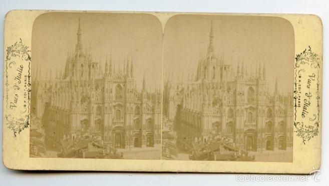 Fotografia antica: Estereosc&oacute;pica: vista de la catedral de Mil&aacute;n.   Vues d'Italie. B.K. &Eacute;diteur Paris