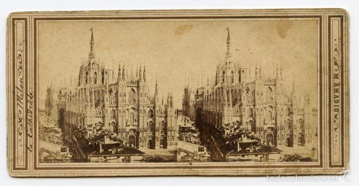 Fotograf&iacute;a antigua: Estereosc&oacute;pica. Catedral de Mil&aacute;n. Italia. M. Amadio