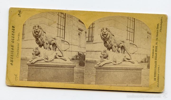 Fotografia antica: Estereosc&oacute;pica fotomec&aacute;nica. Leones  American scenes, Centennial Series 1776 - 1876.