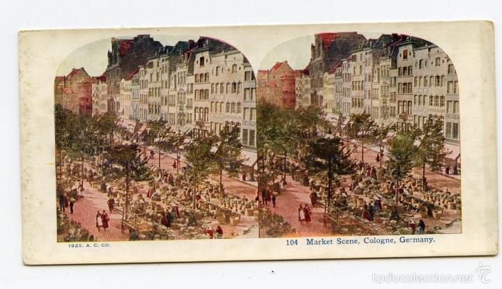 Fotografia antiga: Fotomec&aacute;nica. Mercado de Colonia, Alemania.  1925, A.C. Co.