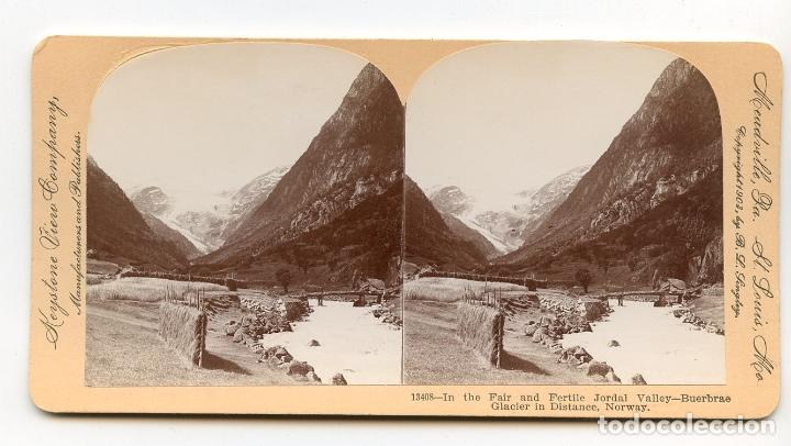 Photographie ancienne: Jordal Valley, Glaciar Buerbrae, Noruega. Keystone View Company. Manufacturers & Publishers Meadv