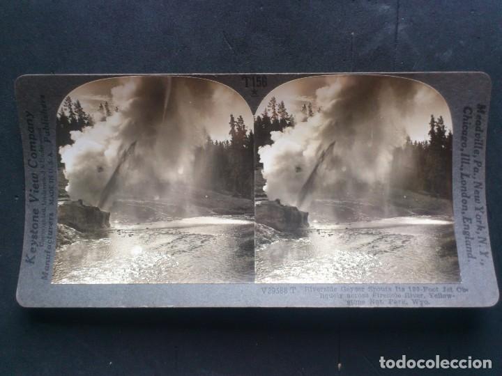 Photographie ancienne: FOTOGRAFIA ESTEREOSCOPICA, KEYSTONE VIEW COMPANY, GEYSER, EN EL PARQUE YELLOWSTONE