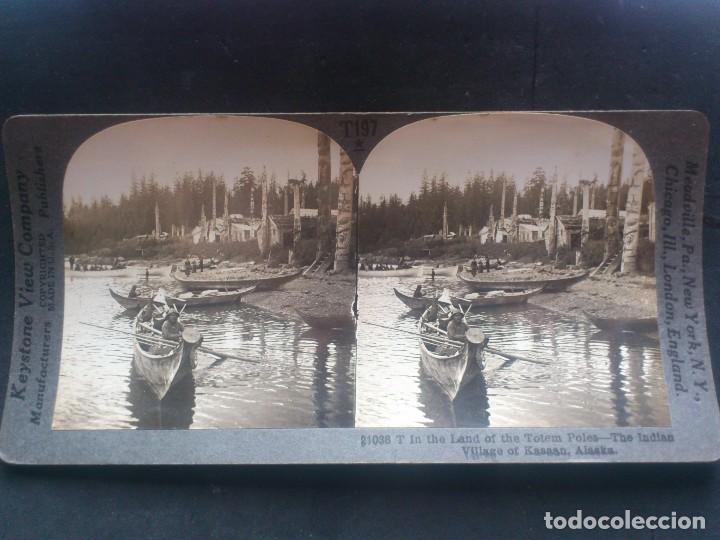 Fotografia antica: KEYSTONE VIEW COMPANY, POSTES DE TOTEM, Y PUEBLO INDIO DE KASAAN, ALASKA, ORIGINAL, A&Ntilde;OS 20