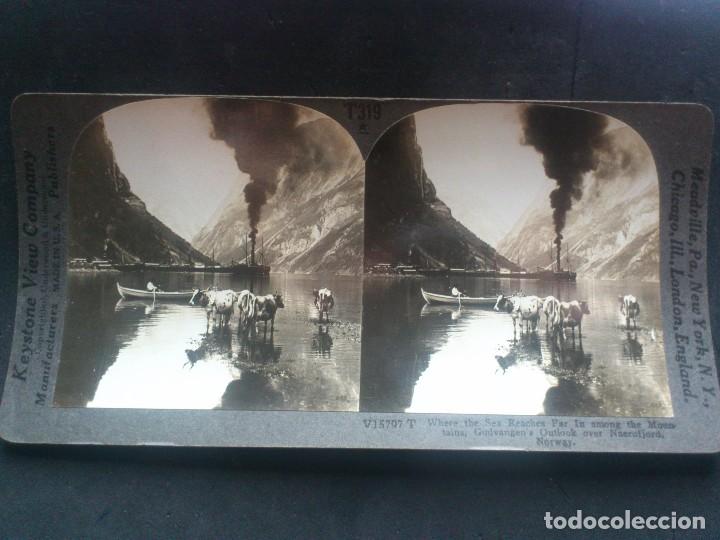 Fotograf&iacute;a antigua: KEYSTONE VIEW COMPANY, VISTA DEL GUDVANGENS, SOBRE EL NAEROFJORD, NORUEGA, ORIGINAL, A&Ntilde;OS 20