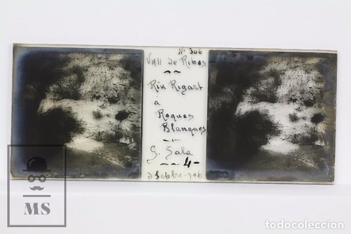 Antique Photography: Placa Vidrio / Estereosc&oacute;pica - N. 306, Vall de Ribes. Riu Rigart a Roques Blanques - G Sala, 1906