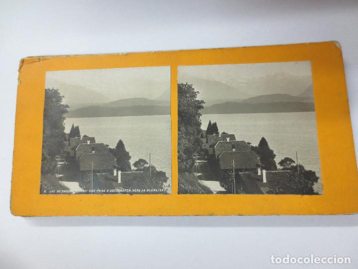 Fotografia antica: FOTOGRAF&Iacute;A ESTEREOSC&Oacute;PICA 8. LAC DE THOUNE (SWISSE) VUE PRISE A OBERHAUFEN VERS LA BL&Uuml;MLISA