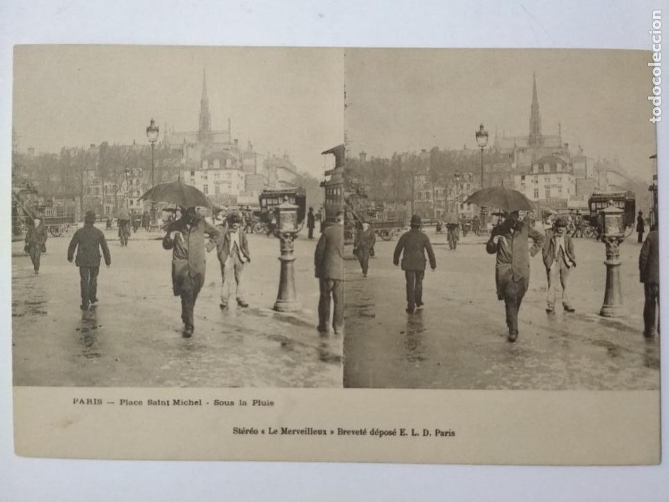 Photographie ancienne: POSTAL ESTEREOSCOPICA, PARIS - PLACE SAINT MICHEL, SIN CIRCULAR