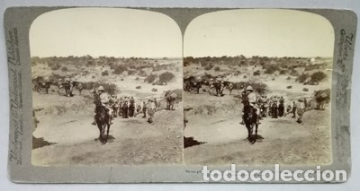 Photographie ancienne: FOTOGRAFIA ESTEREOSCOPICA. LORD ROBERTS Y SU ESTADO MAYOR ASCENDIENDO EL BANCO NORTE DE SAAD RIVER.