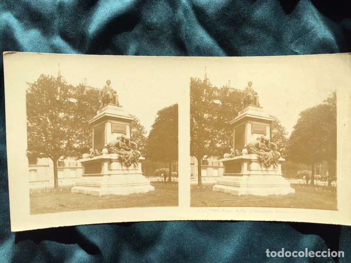 Photographie ancienne: VISTA ESTEREOSCOPICA ESCULTURA ALENXANDRE DUMAS PARIS 17 x 8,5 cm.STEREOSKOPISCHE SICHT