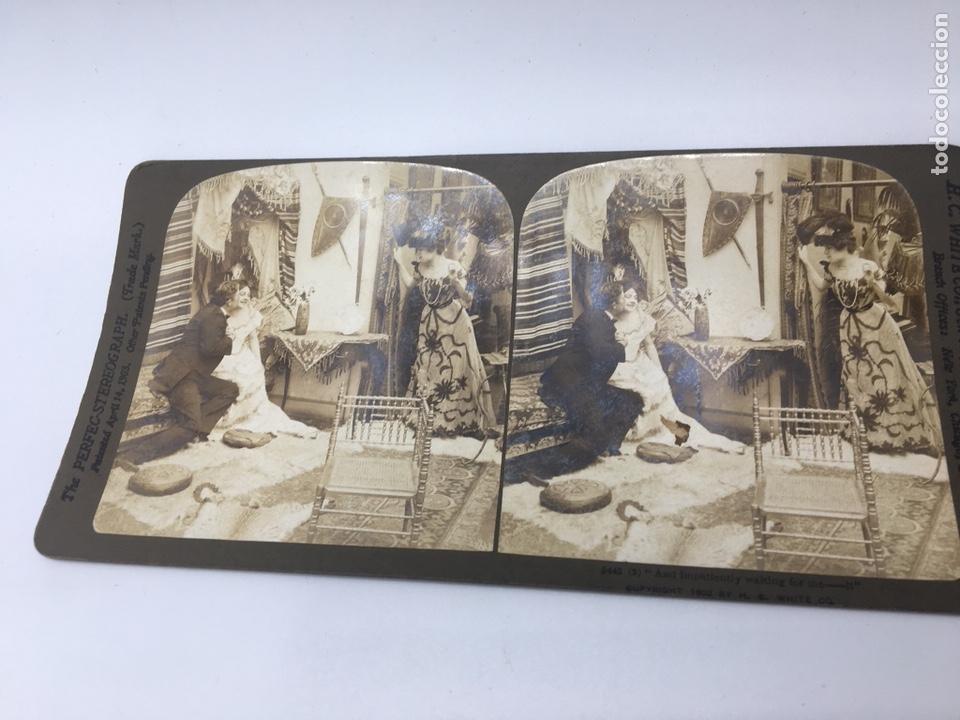 Fotografia antica: FOTOGRAFIA ESTEREOSC&Oacute;PICA - H.C.WHITE CO. 5443 (2) AND IMPATIENTLY WAITING FOR ME - 18X9 CM. 1902