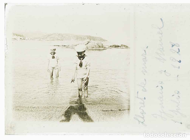 Photographie ancienne: Costa Brava. Ni&ntilde;os en la playa. c. 1930