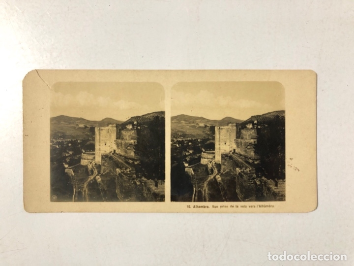 Photographie ancienne: FOTOGRAFIA DE LA ALHAMBRA. VUE PRISE DE LA VELA VERS L'ALHAMBRA. MEDIDAS APROX.: 18 X 9 CM.