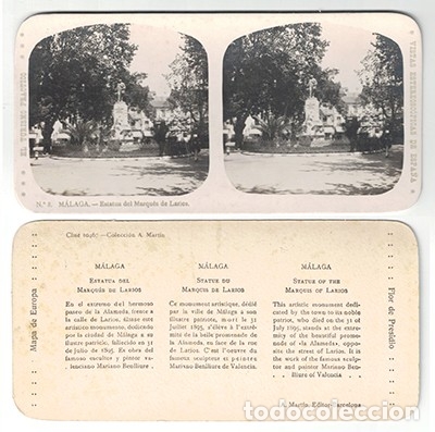 Antique Photography: FOTOGRAFIA ESTEREOSCOPICA. MALAGA, ESTATUA DEL MARQUES DE LARIOS, N&ordm; 8 - P-ESTEO-183