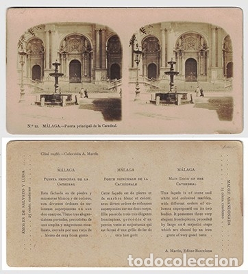 Antique Photography: FOTOGRAFIA ESTEREOSCOPICA. MALAGA, PUERTA PRINCIPAL DE LA CATEDRAL, N&ordm; 11 - P-ESTEO-189