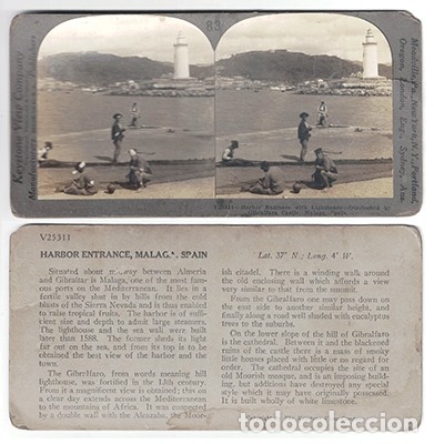 Antique Photography: FOTOGRAFIA ESTEREOSCOPICA. MALAGA, ENTRADA AL PUERTO, FARO Y VISTA AL  CASTILLO DE GIBRALAFARO