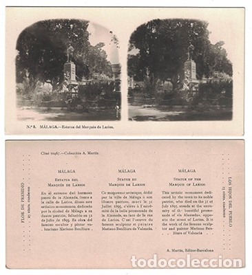 Antique Photography: FOTOGRAFIA ESTEREOSCOPICA. MALAGA, ESTATUA DEL MARQUEZ DE LARIOS, N&ordm; 8 - P-ESTEO-194
