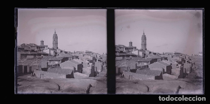 Fotografia antica: Anglesola. Bajo Arag&oacute;n. Pueblo. Iglesia. c.1915. Preciosa vista