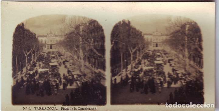 Fotograf&iacute;a antigua: TARRAGONA- ESTEREOSCOPIA DE LA PLAZA DE LA CONSTITUCI&Oacute;N