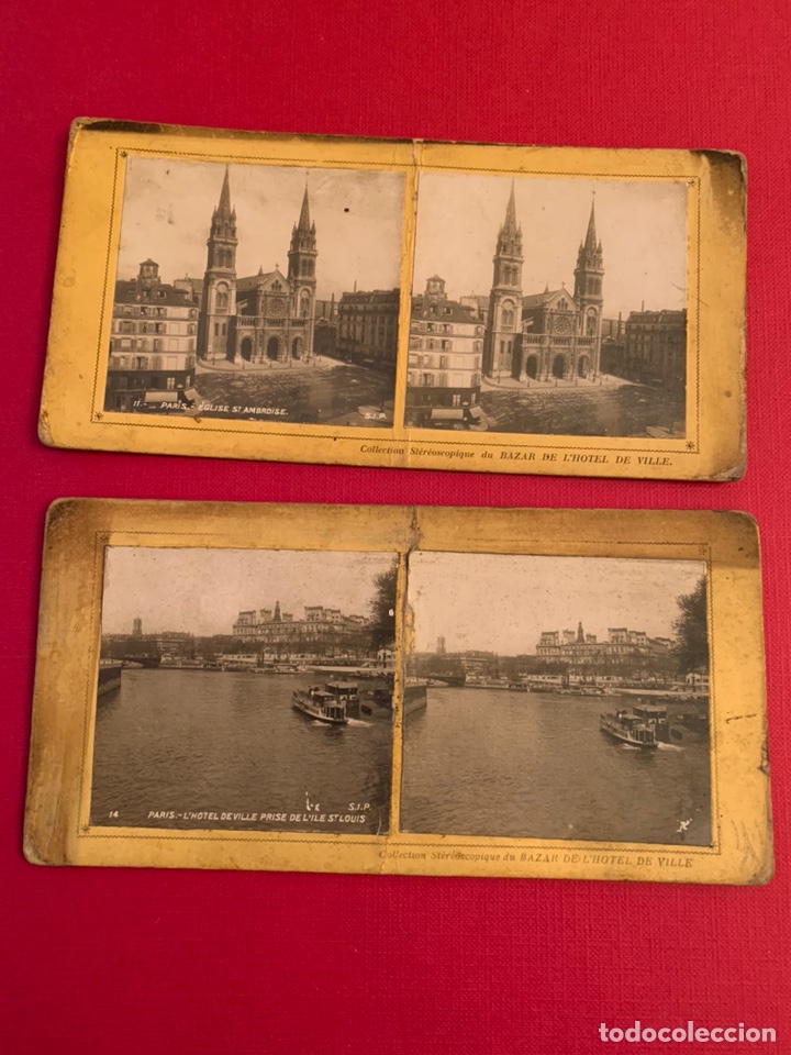 Photographie ancienne: Lote de 4 fotos estereoscopicas de Bazar de l&rsquo;Hotel de Ville