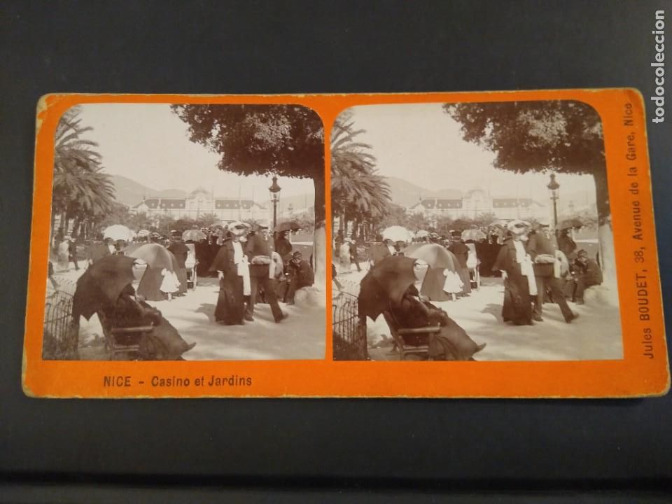 Fotografia antiga: Estereoscopica Alb&uacute;mina. Nivel. Casino et Jardines. Jules Boudet.