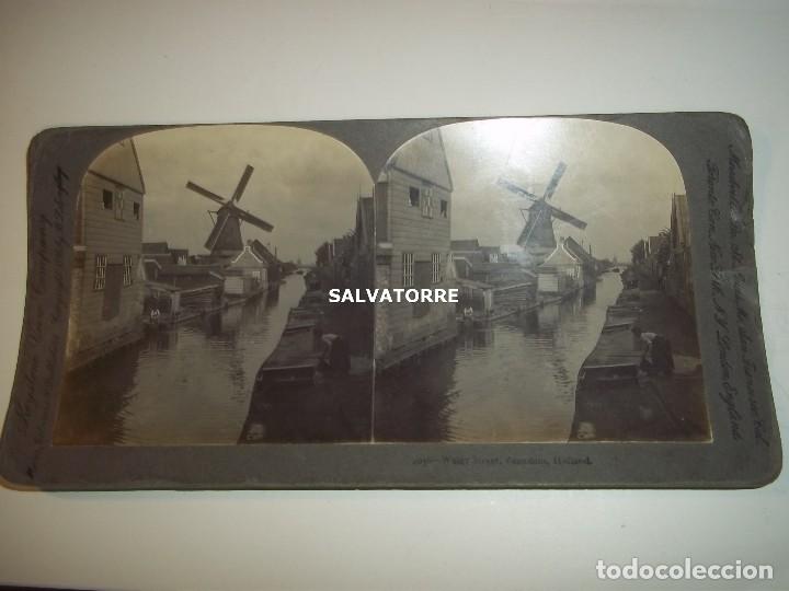 Fotografia antica: FOTOGRAFIA ESTEREOSCOPICA. HOLANDA. PUENTE ZAANDAM. MOLINO.