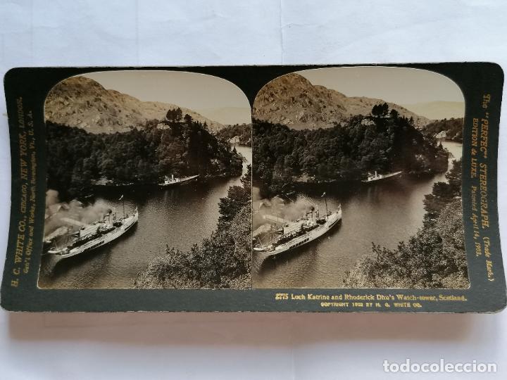 Fotografia antica: FOTOGRAFIA ESTEREOSCOPICA, LOCH KATRINE AND RHODERICK DHU'S WATCH-TOWER, SCOTLAND, A&Ntilde;O 1903, RARA