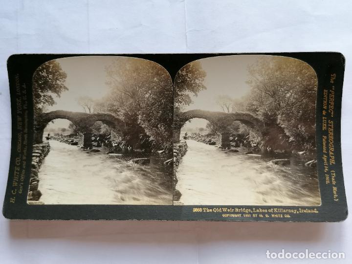 Fotografia antica: FOTOGRAFIA ESTEREOSCOPICA,EL PUENTE ANTIGUO, LAGOS DE KILLARNEY, IRLANDA, A&Ntilde;O 1903, RARA