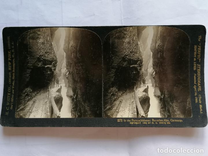 Fotografia antica: FOTOGRAFIA ESTEREOSCOPICA, EN EL PARTNACKKLAMM, ALPES DE BAVARIA, ALEMANIA, A&Ntilde;O 1903, RARA