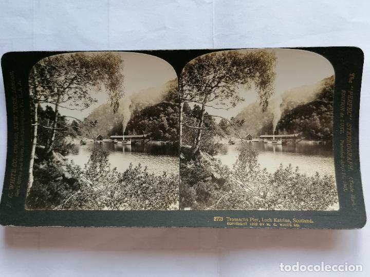 Fotografia antica: FOTOGRAFIA ESTEREOSCOPICA, MUELLE DE LOS TROSSACHS, LAGO KATRINE, ESCOCIA, A&Ntilde;O 1903, RARA