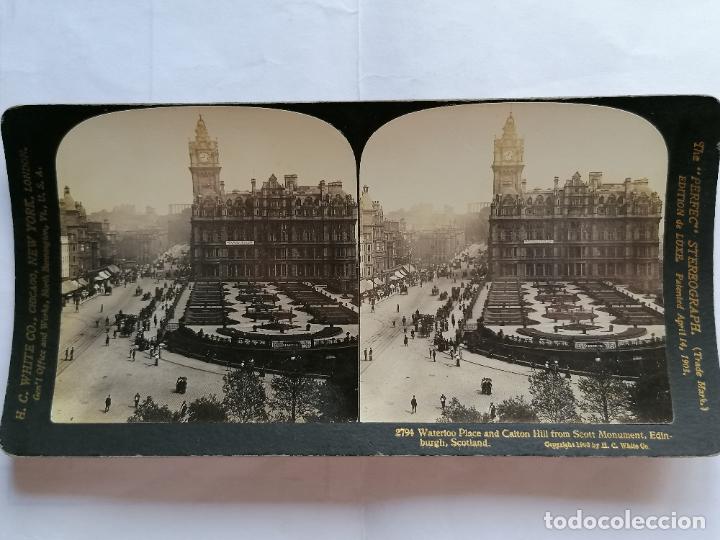 Fotografia antica: FOTOGRAFIA ESTEREOSCOPICA, WATERLOO PLACE AND CALTON HILL FRON SCOTT MONUMENT, EDINBURGH, A&Ntilde;O 1903
