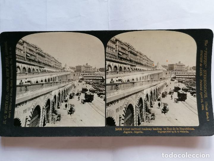 Fotografia antica: FOTOGRAFIA ESTEREOSCOPICA, RAMPA QUE CONDUCE A LA CALLE DE LA REPUBLICA EN ARGEL, A&Ntilde;O 1903, RARA