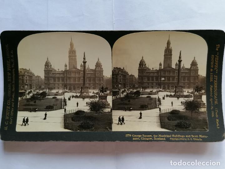 Fotografia antica: FOTOGRAFIA ESTEREOSCOPICA, GEORGE SQUARE, THE MUNICIPAL BULLDINGS AND SCOTT MONUMENT, A&Ntilde;O 1903, RARA