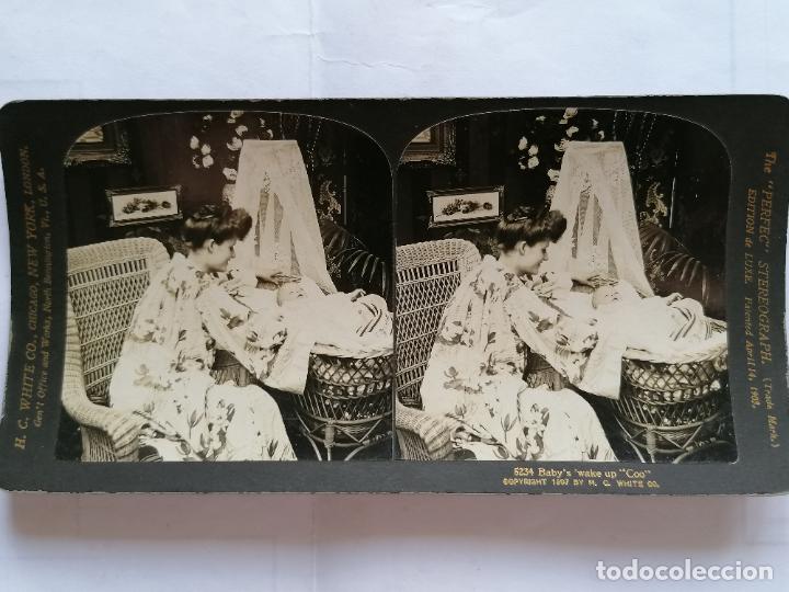 Fotografia antica: FOTOGRAFIA ESTEREOSCOPICA, EL DESPERTAR DEL BEBE , A&Ntilde;O 1903