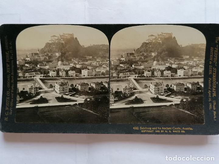 Fotografia antica: FOTOGRAFIA ESTEREOSCOPICA, SALZBOURG CON SU ANTIGUO CASTILLO , A&Ntilde;O 1903