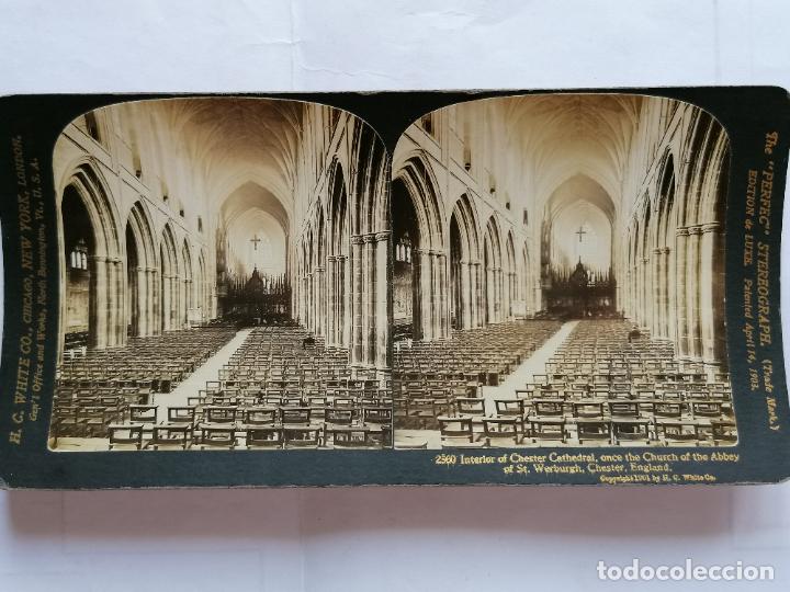 Fotografia antica: FOTOGRAFIA ESTEREOSCOPICA, INTERIOR DE LA CATEDRAL DE CHESTER , A&Ntilde;O 1903