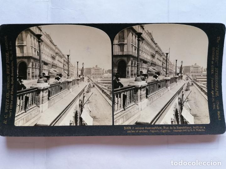 Fotografia antica: FOTOGRAFIA ESTEREOSCOPICA, CALLE DE LA REPUBLICA, CONSTRUIDA SOBRE SERIE DE ARCOS, ARGEL, A&Ntilde;O 1903