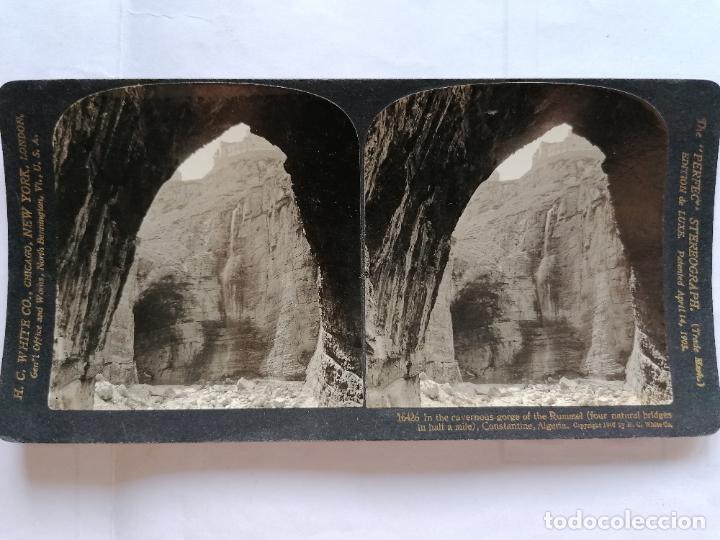 Fotografia antica: FOTOGRAFIA ESTEREOSCOPICA, EN LA CAVERNA GORGE DEL RUMMEL, CONSTANTINO, ARGELIA, A&Ntilde;O 1903