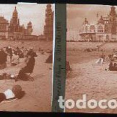Fotografía antigua: FOTOGRAFIA CRISTAL ESTEREOSCOPICA. PLAYA OSTENDE CANTABRIA FOTOGRAFO PORCAR LIRIA. AÑO 1912