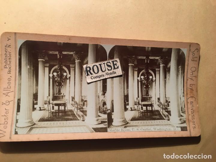 Photographie ancienne: ANTIGUA FOTOGRAFIA ESTEREOSCOPICA MARBLE ROOM U.S. CAPITOL WASHINGTON WEBSTER & ALBEE PUBLISHERS